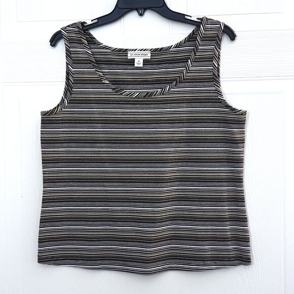St. John Sport Brown Metallic Striped Sleeveless Knit Tank Top Size M - Picture 1 of 5